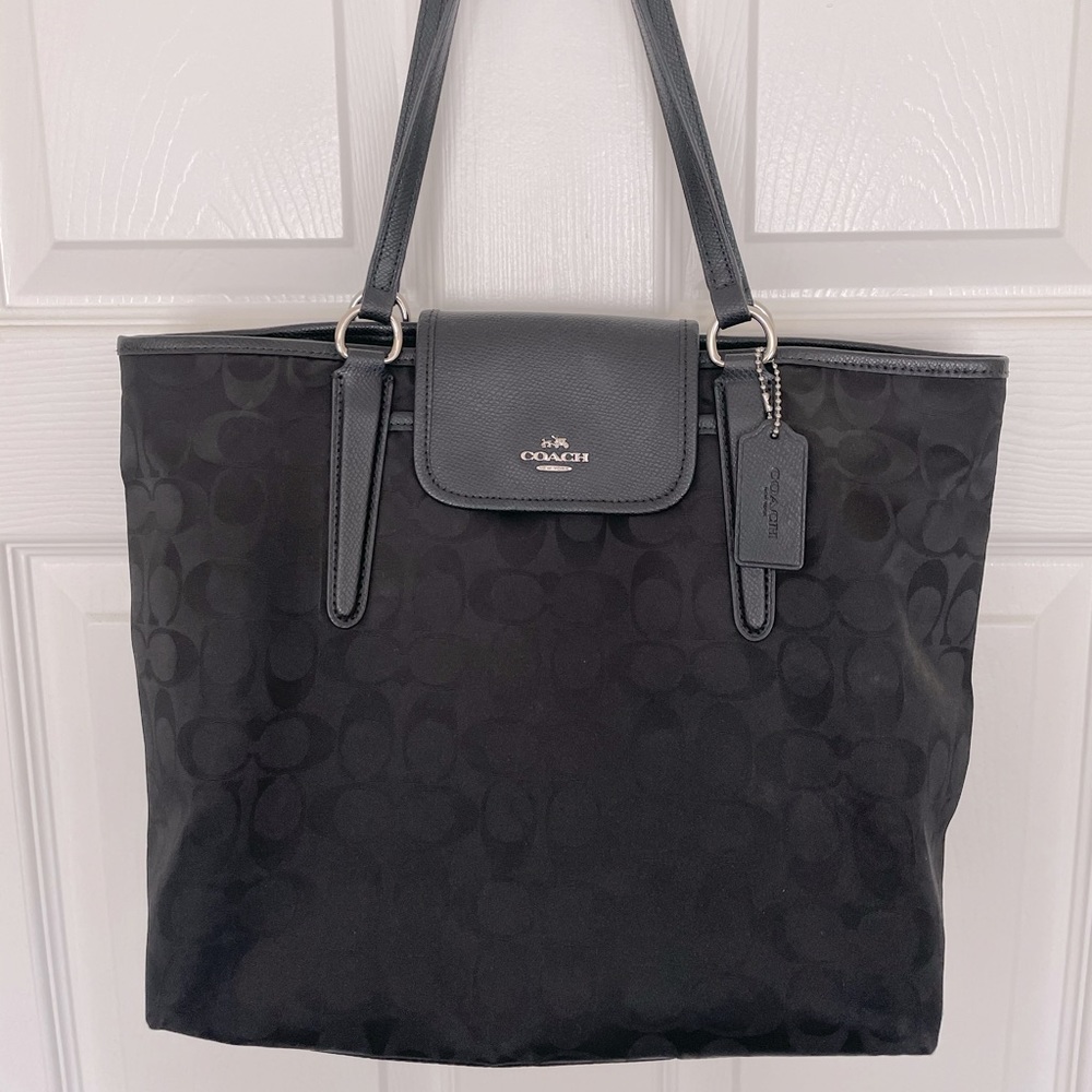 Coach Logo Nylon Ziptop Tote